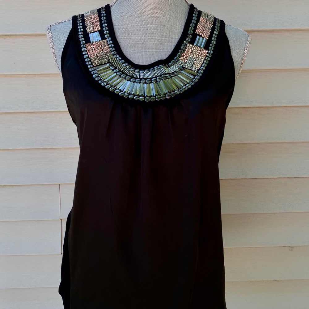 Cynthia Rowley Black Satin Embellish Blouse Top PS